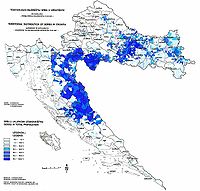 First map: .mw-parser-output .legend{page-break-inside:avoid;break-inside:avoid-column}.mw-parser-output .legend-color{display:inline-block;min-width:1.25em;height:1.25em;line-height:1.25;margin:1px 0;text-align:center;border:1px solid black;background-color:transparent;color:black}.mw-parser-output .legend-text{}  Croatia,   Yugoslavia,       Serb Autonomous Regions Second map: Serbs of Croatia per settlement in 1981 census