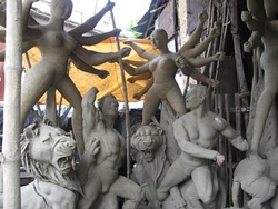 Clay idols under preparation at Kumartuli