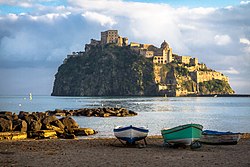 View of Aragonese Castle from Spiaggia dei Pescatori