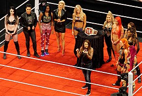 Lita presenting the WWE Women's Championship (2016–present version) on Raw in April 2016