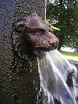 Gargoyle spewing water as part of a fountain Prčice, Sedlec-Prčice, Příbram District, Central Bohemian Region, the Czech Republic. Vítek's Square