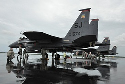 F-15E Strike Eagles of the 4th Fighter Wing based at Seymour Johnson AFB.