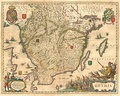 Gothia, Sweden, in 1635 (yellow outline), bordering Danish Scanian lands to the south and southwest (red outline), and Norway to the west (green outline). Note the inclusion of Värmland.