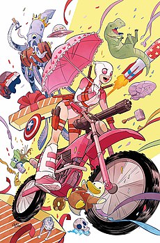 Гвенпул на обложке комикса Unbelievable Gwenpool #1 (апрель 2016) Художники — Гурихиру