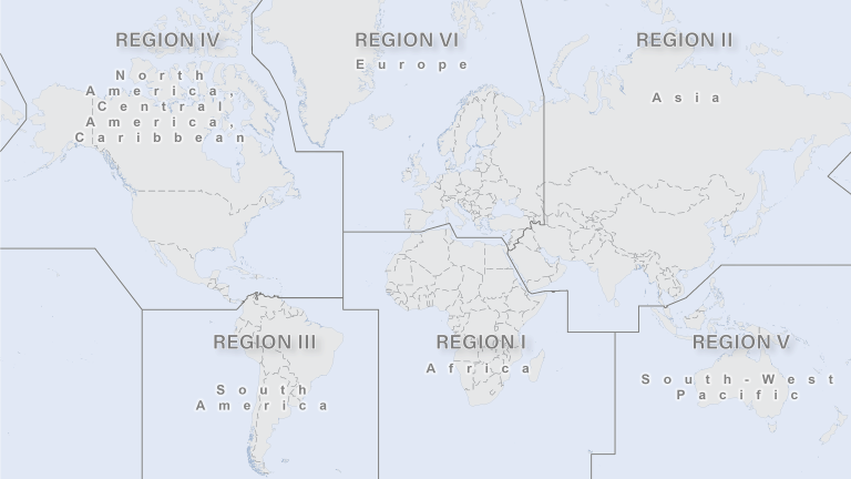 A map of the world with different regions.