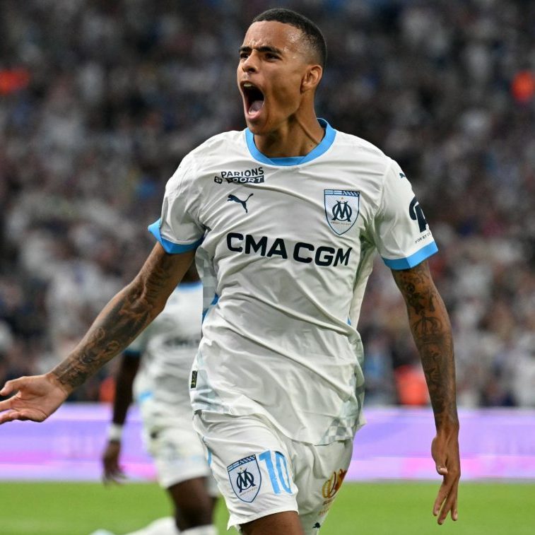 Article thumbnail: Marseille's English forward #10 Mason Greenwood celebrates after scoring his team's second goal during the French L1 football match between Olympique Marseille (OM) and Stade de Reim at Stade Velodrome in Marseille, southern France on August 25, 2024. (Photo by Miguel MEDINA / AFP) (Photo by MIGUEL MEDINA/AFP via Getty Images)