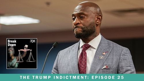 The latest episode of the AJC's "Breakdown" podcast looks at the possibility of Fulton DA Fani Willis giving a sworn deposition in the divorce case of special prosecutor Nathan Wade. (Elijah Nouvelage/AP pool) 