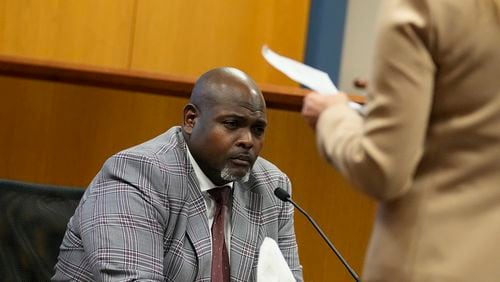 Witness and attorney Terrence Bradley testifies during a hearing in the case of the State of Georgia v. Donald John Trump at the Fulton County Courthouse on Tuesday, Feb. 27, 2024, in Atlanta. (Brynn Anderson/Pool/Getty Images/TNS)