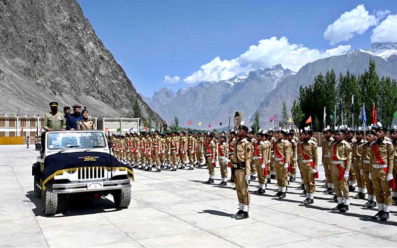 Chief Minister Gilgit-Baltistan Haji Gulbar Khan in a group photo with the cadets of the 19th passing out parade of Cadet College Skardu
