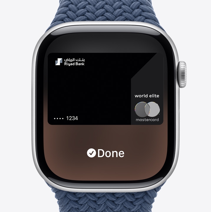 Three Apple Watch Series 10. The first shows Apple Card being used with Apple Pay. The second shows a transit card being used with the Wallet App. The third shows a home key being used through the Wallet app.