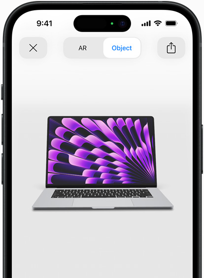 Pregled svemirski sivog MacBooka Air u proširenoj stvarnosti na iPhoneu