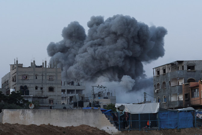 Smoke rises during an Israeli air strike in central Gaza Strip, June 3, 2024. (Reuters)