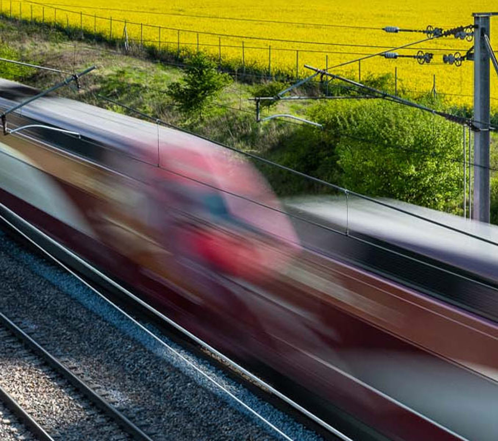 Two high speed trains pass one another