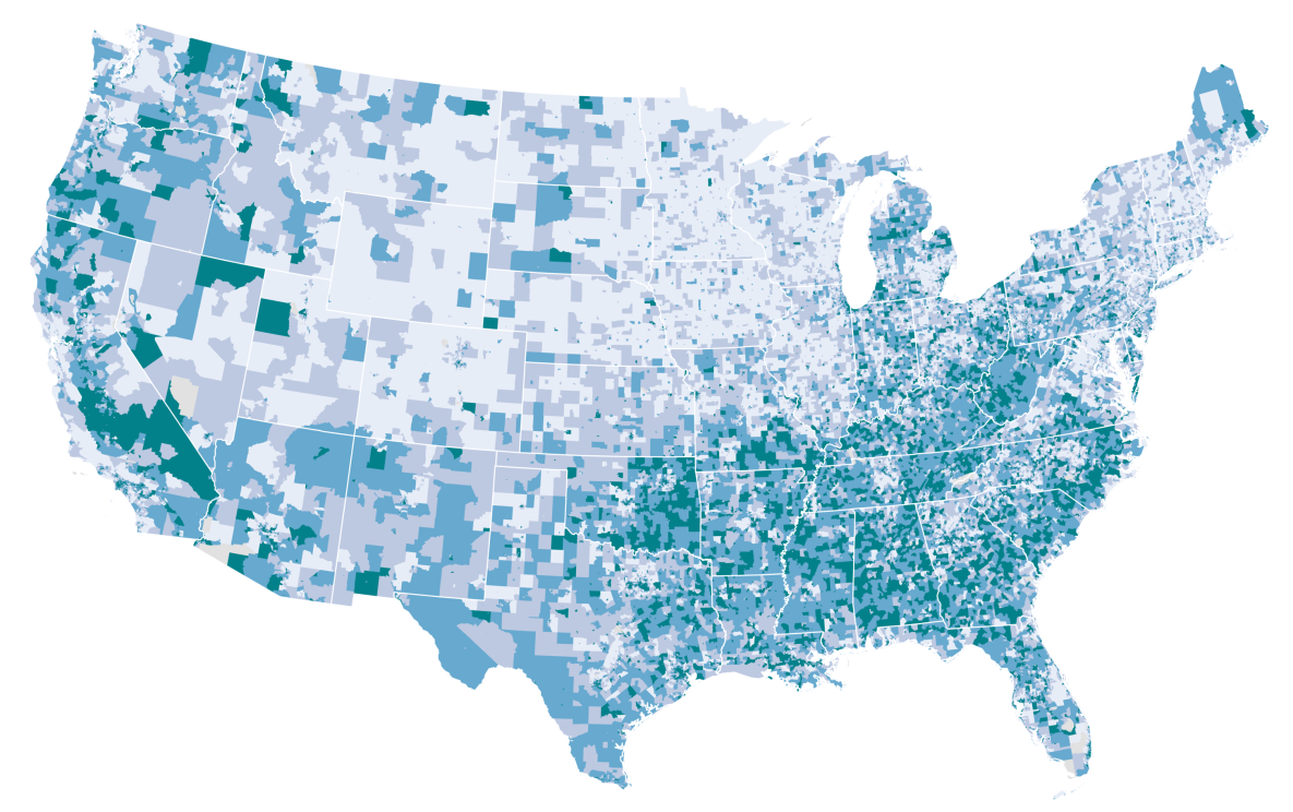 Map of United States with Environmental Justice Index overlay