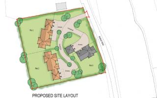 Proposed site layout for the three properties which could be built on the land off the Bungay Road by Studio 35