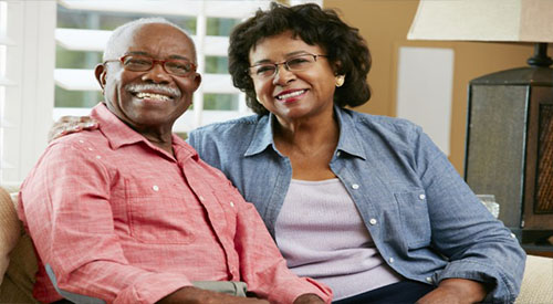 Happy senior couple at home