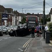 Person taken to hospital after overturned car