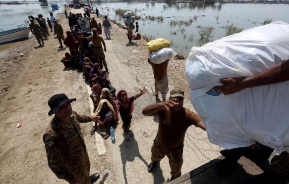 Aid distributed to flood victims in Pakistan.