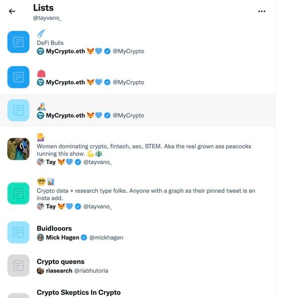 Crypto twitter lists (Twitter.com)
