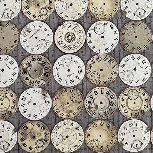 Tim Holtz Fabric: Eclectic Elements Time Piece Taupe (per 1/4 metre) | 