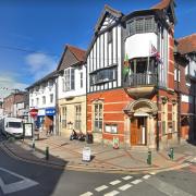 Newtown Town Centre - looking down Broad Street with Severn Street to the right. From Google Streetview.