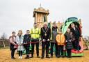 Children from Barley Fields primary school, Jonathan Grant at BCE Northern, Paul Taylor at KOMPAN, Cllr Jim Beall Mayor of Stockton-on-Tees Credit: SBC