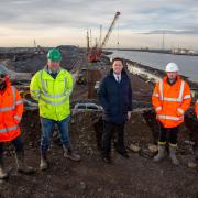 Neil Fowler (ZTL), Jonathan Martin (GRAHAM), Tees Valley Mayor Ben Houchen, Wayne Morris (ZTL), and Andrew Blighe (ZTL) at the South Bank Quay