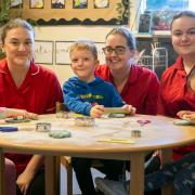 Jess, Amy and Hollie with some of the children