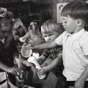 Children during their first day at Diss Infant School, September 12, 1969.