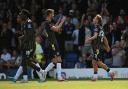 Get in - Gus Scott-Morriss (right) celebrates his goal