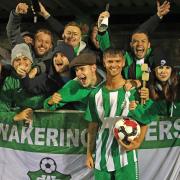 Hat-trick - Harry Brown with Great Wakering Rovers fans