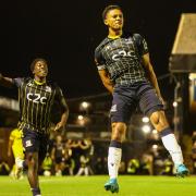 Jumping for joy - Southend United skipper Nathan Ralph (right) celebrates putting Blues in front