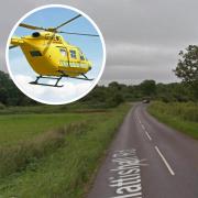 The air ambulance was called to a crash on Mattishall Road