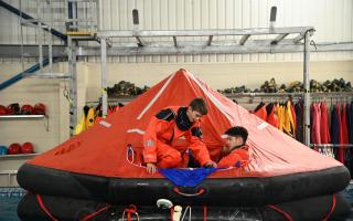 Work experience students join in with Petans' offshore training activities