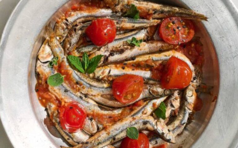 Lightly cured anchovies, cooked in the pan