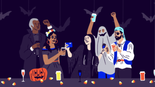 Illustration of Halloween party guests