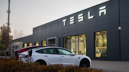 Le titre Tesla a perdu plus de 5%, mardi à la bourse de New York(photo d'illustration, le 12 novembre 2021) (JULIAN STRATENSCHULTE / DPA)