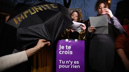 Une manifestation du collectif Nous Toutes, en marge de la cérémonie des Césars de 2020, à Paris. (JULIEN MATTIA / LE PICTORIUM / MAXPPP)