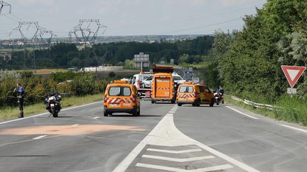 Un accident sur l'A104 près de Villeparisis le 25 mai 2024 a fait un mort et 13 blessés. (PHILIPPE LABROSSE / MAXPPP)