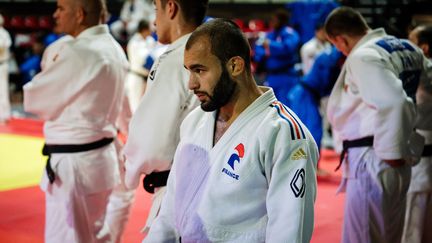le judoka Luka Mkheidze assiste à un entraînement au Dojo de Paris, le 6 février 2024. Photo d'illustration. (DIMITAR DILKOFF / AFP)