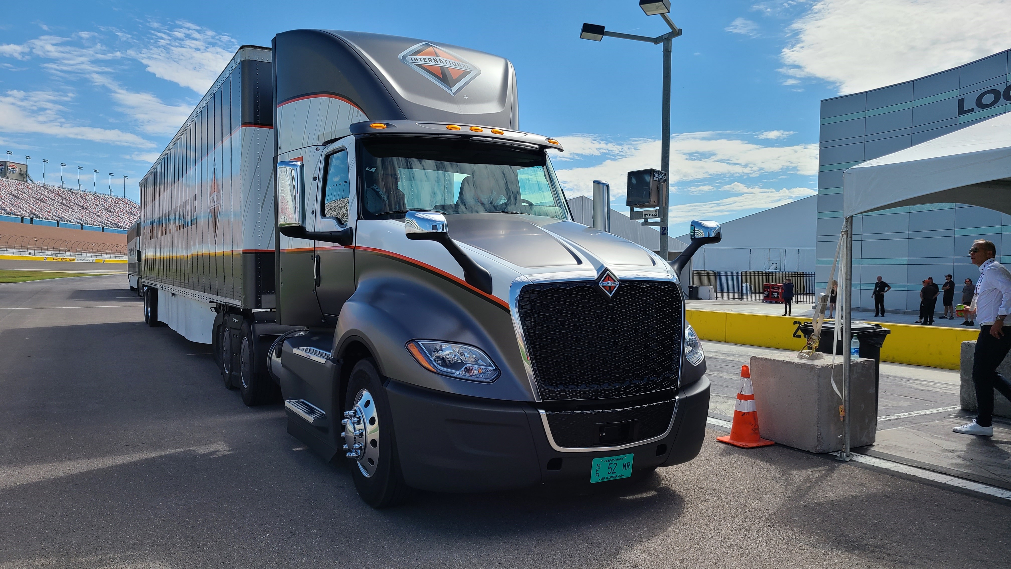 Navistar LT with trailer on track at Las Vegas International Speedway
