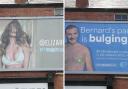 Eliza Rose Watson's advert (left) was replaced with a billboard showing Bernard Looney, Chief Executive of BP, topless after earning £10 million.