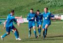 Harrow Borough celebrate George McCluskey's winner at Lewes. Picture: Bruce Viveash