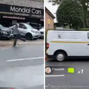 A screenshot from a TikTok live shared by 'MattHardyBladerunner' showing the moment a  ULEZ van was 'egged'