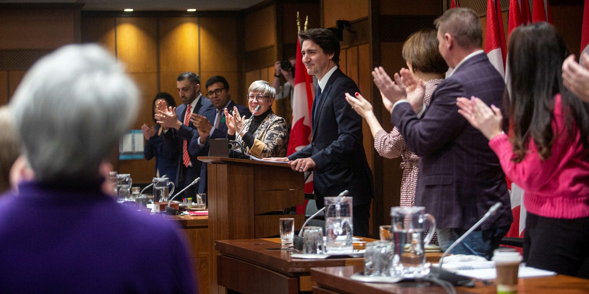 Prime Minister Justin Trudeau addresses the Liberal caucus at its winter retreat in West Block on Jan. 27, 2023, before the House resumes sitting for the first time in 2023.