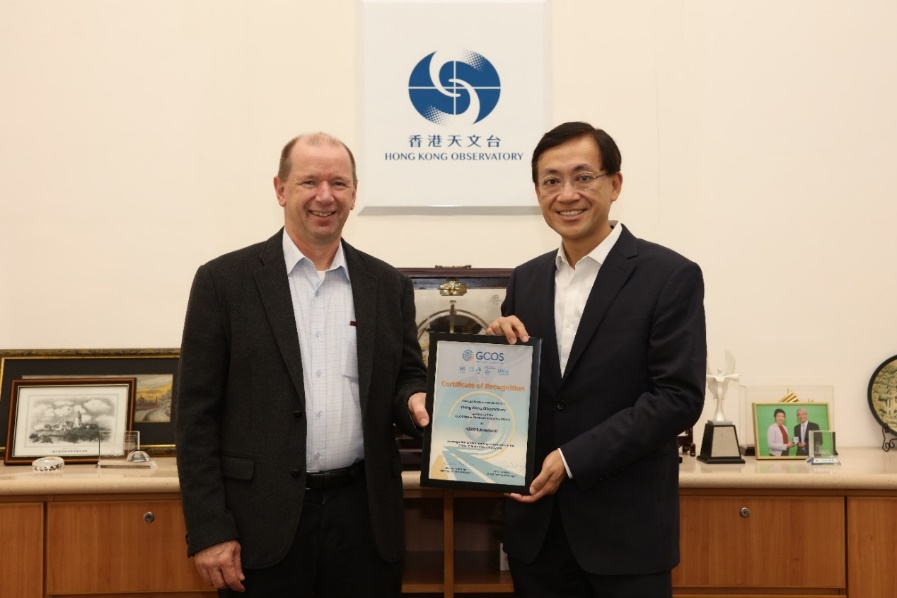 receiving a certificate from Mr. Tim Oakley, Network Manager of the Global Climate Observing System (GCOS) in November 2019