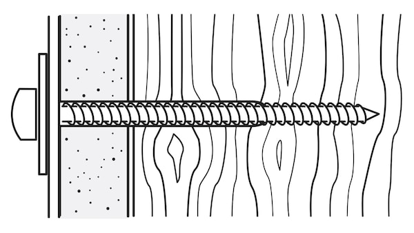 An illustration of a screw drilled into a wall with a wood stud.