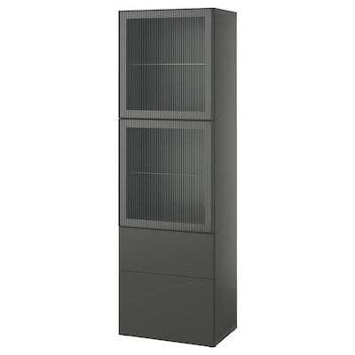 BESTÅ Storage combination w/glass doors, dark gray Lappviken/Fällsvik anthracite, 23 5/8x16 1/2x76 "