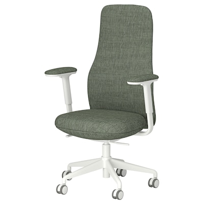 GRÖNFJÄLL Office chair with armrests, Letafors gray-green/white