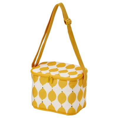 NÄBBFISK Cooler bag, patterned white/bright yellow, 10 ¼x7 ½x7 ½ "